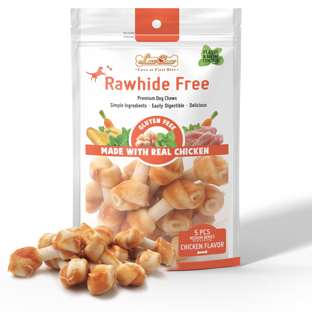 LuvChew Rawhide Free Knotted Bones with Chicken Flavor - Mini