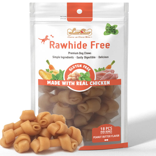 LuvChew Rawhide Free Knotted Bones with Peanut Butter Flavor - Mini