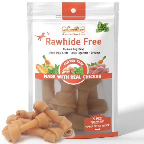 LuvChew Rawhide Free Knotted Bones with Peanut Butter Flavor- Medium